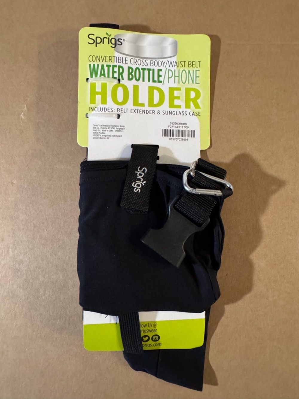 Sprigs Black Convertible Water Bottle & Phone Holder Belt